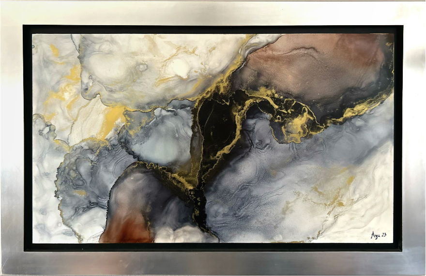 Silver Flow Original Painting Alcohol Ink on MDF