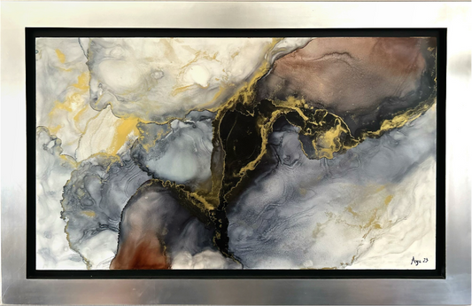 Silver Flow Original Painting Alcohol Ink on MDF